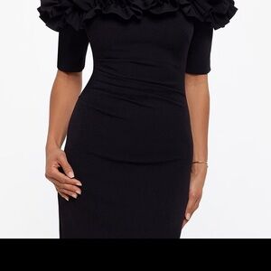 Ruffled Off-the-Shoulder Short Sleeve Crepe Sheath Gown Size 16W